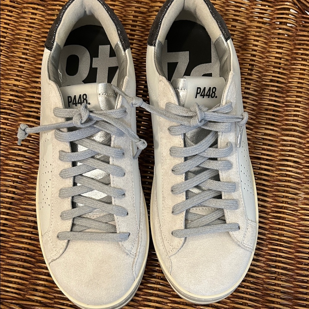 P448 Brand new no box suede leather Silver White and Gray Sneakers